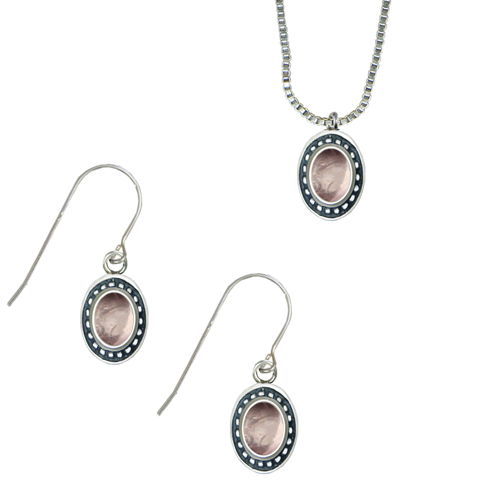 Sterling Silver Petite Necklace Earrings Set Rose Quartz